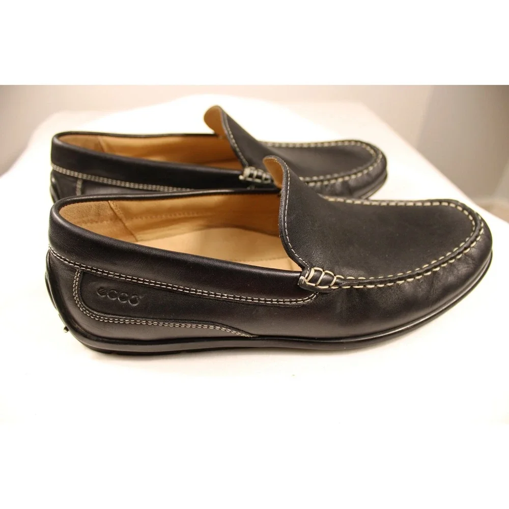 ECCO Mens Driving Loafers Shoes Size US 9.5 EU 43 Black Leather Slip On
